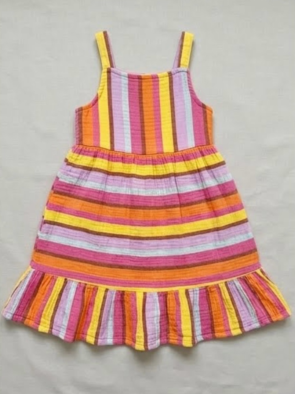 Cat & Jack Toddler Girls Sunset Rainbow Stripe Gauze Tiered Dress Size 5T